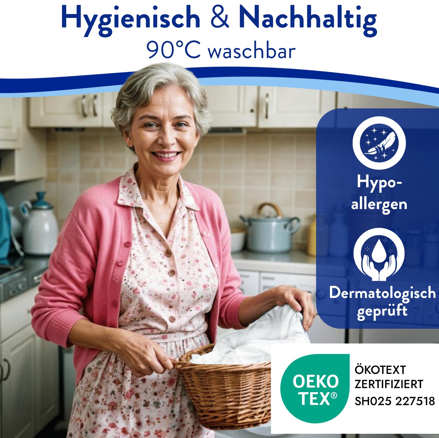 Waschhinweis der waschbaren Inkontinenzunterlage